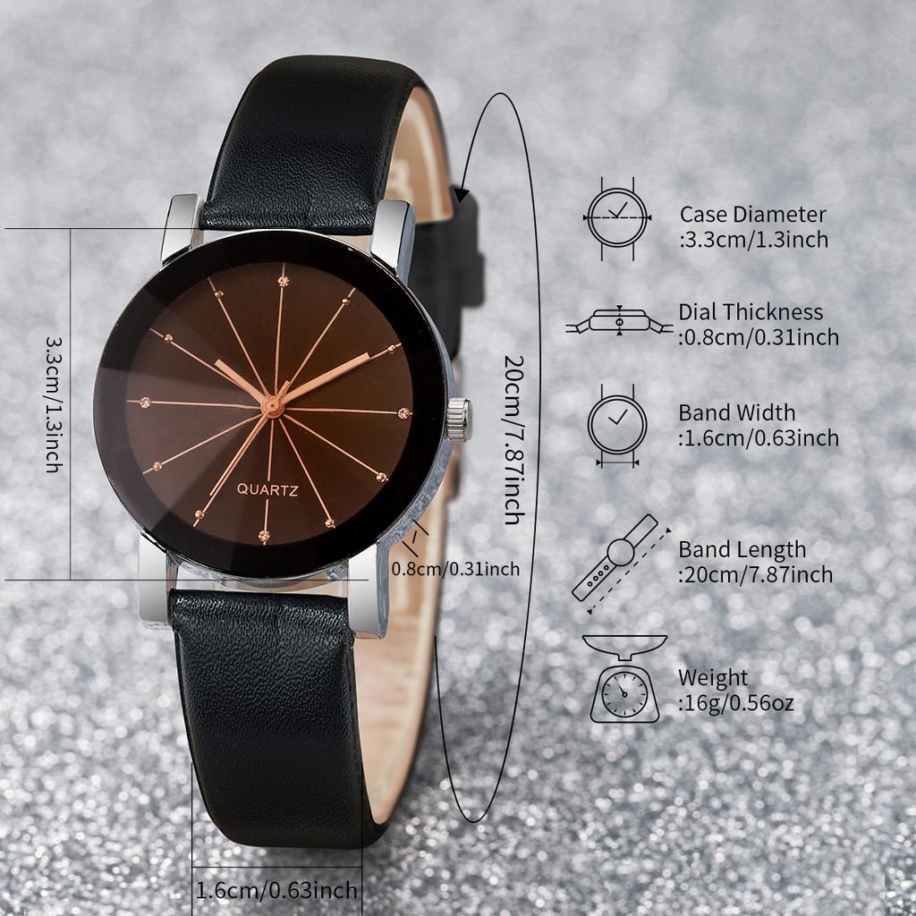 2PCS Fashion Women's Watches Rhinestone Dial Quartz Watch Casual Leather Band Wristwatches