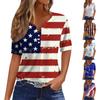 Women's Casual Independence Day Printed V-Neck Short Sleeve Embellished Button T-Shirt Top