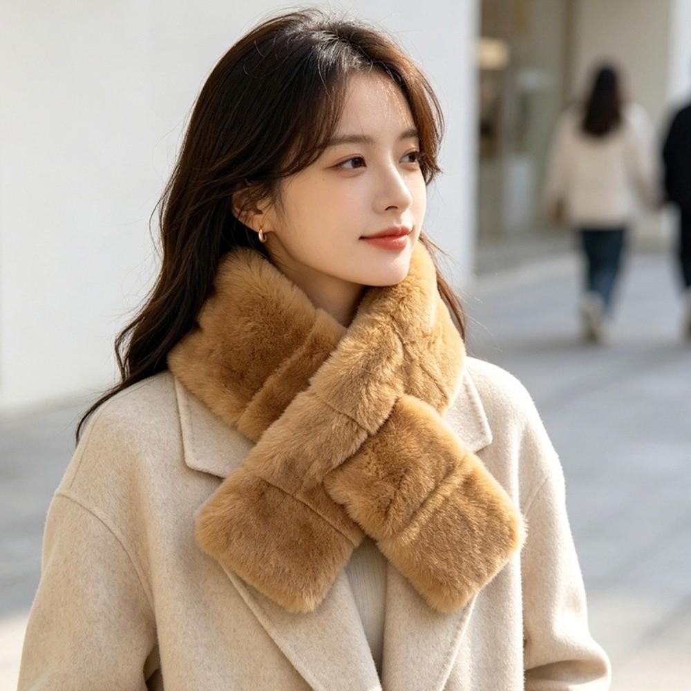 Thickened Faux Rabbit Fur Scarf Furry Neck Warmer Scarf New Cross Scarf Women Girl