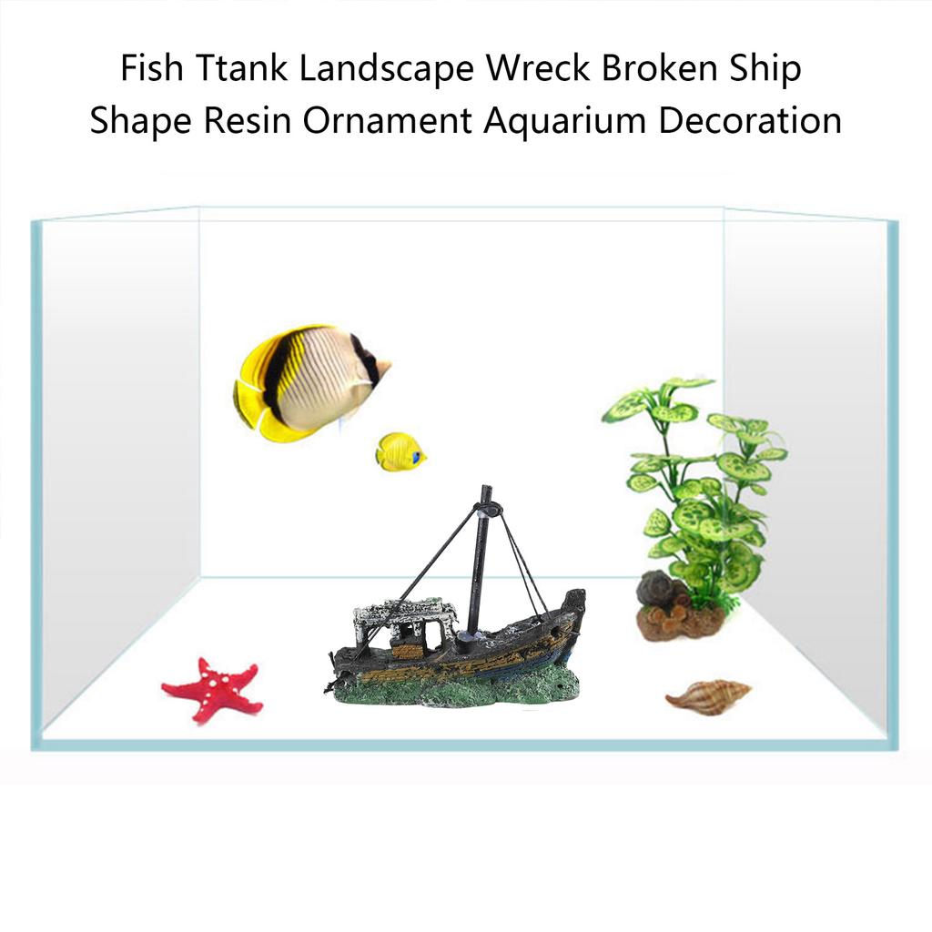 Aquarium Resin Decorations Sunken Ship Ornaments Landscaping Accessories Betta Cave Hideout for Fish Rest for Play Sleep
