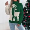 Женский повседневный и стильный свитер-пуловер с высоким воротником и длинными рукавами, с цветными блоками и оленем, Рождество .