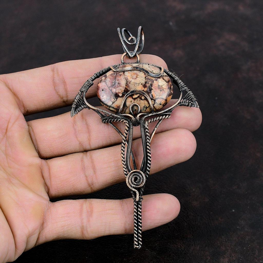 Подвеска из яшмы «птичий глаз», медная проволочная обертка, ювелирные изделия из яшмы «птичий глаз», оригинальная подвеска из драгоценных камней ручной работы, медные ювелирные изделия в подарок для нее