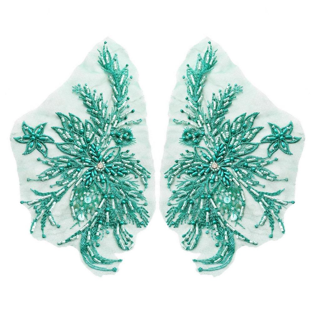 2Pcs DIY Flowers Mesh Embroidery Patch Sewing Repair Colored Beading Colored Lace Flower Applique Floral Embroidery Sewing Patch