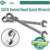 Трещоточный ключ SATA 46401-46421 с поворотной головкой и открытым и накидным зевами