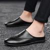 FashionItalian Half Shoes Men Genuine Leather Penny Loafers Luxury Brand Summer Handmade Breathable Slip On Shoes Men Slippers Black