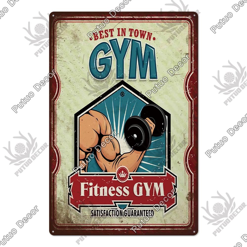 Mfoever Tin Sign Decor Gym Vintage Tin Signs Plaque Metal Plates Retro Posters Work Out Wall Art Decorative for Home Man Cave Gym Room