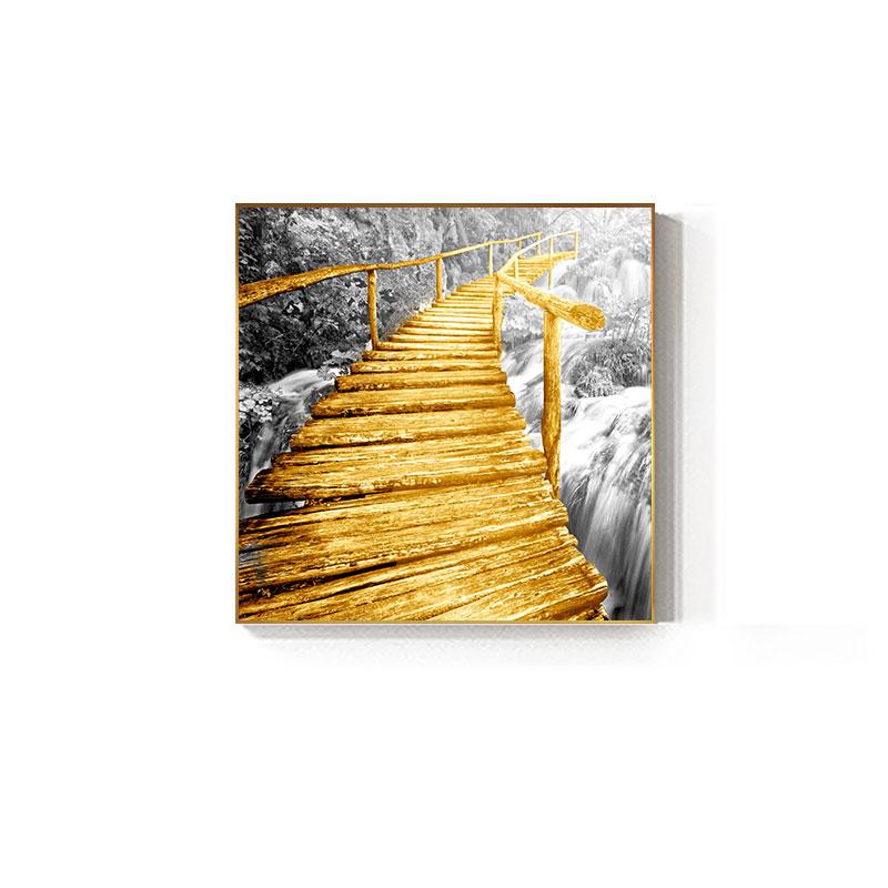 Абстрактная золотисто-желтая картина на холсте с мостом, промышленные постеры для декора гостиной, серая настенная живопись, украшение, фреска