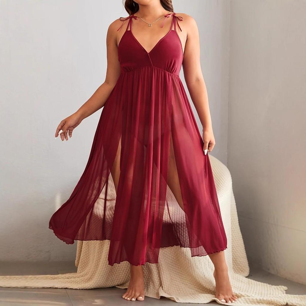 Европейское и американское женское сексуальное кружевное халат: Элегантная однотонная ночная рубашка на тонких бретельках