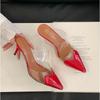 Элегантные туфли-мюли с прозрачным ПВХ, острым носком и каблуком-рюмочкой в форме сердца для женщин 2025, черные, белые, красные, дизайнерские люксовые туфли-лодочки