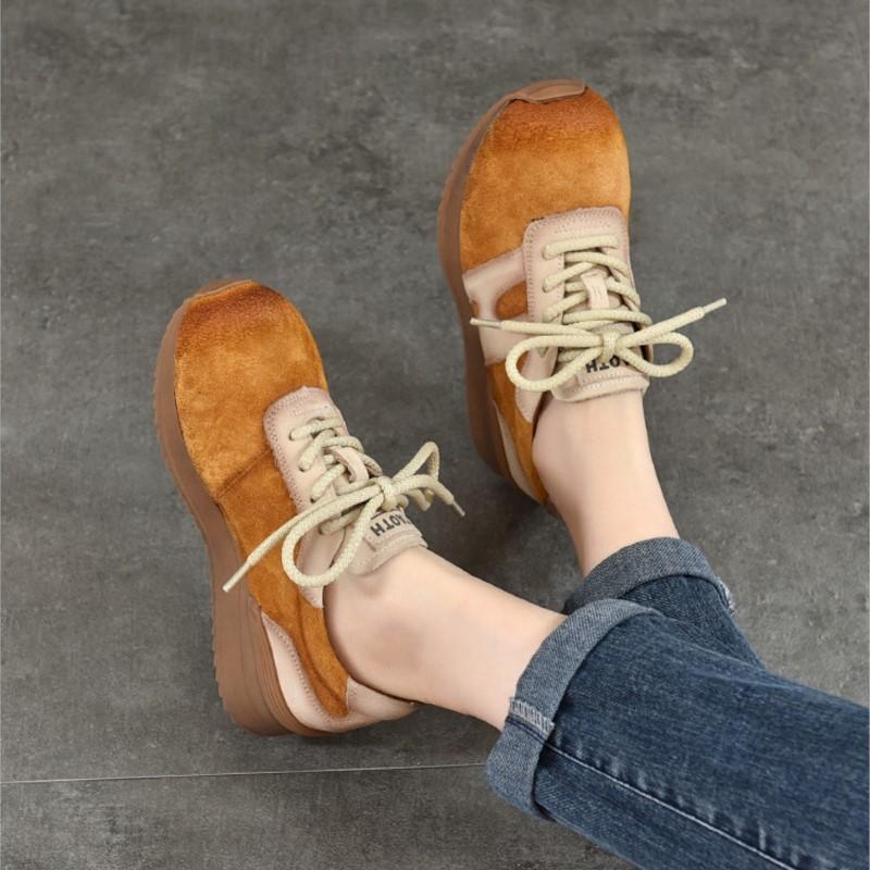 Johnature Женские спортивные туфли из натуральной кожи с круглым носком, повседневные универсальные кроссовки на шнуровке