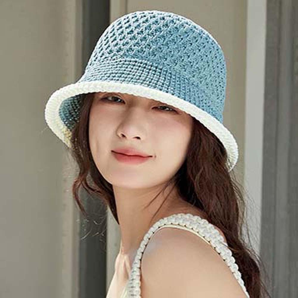 Temperament Knitted Bucket Hat Hollow Out French Style Bow Fisherman Hat Breathable Solid Color Sun Protection Cap Outdoor