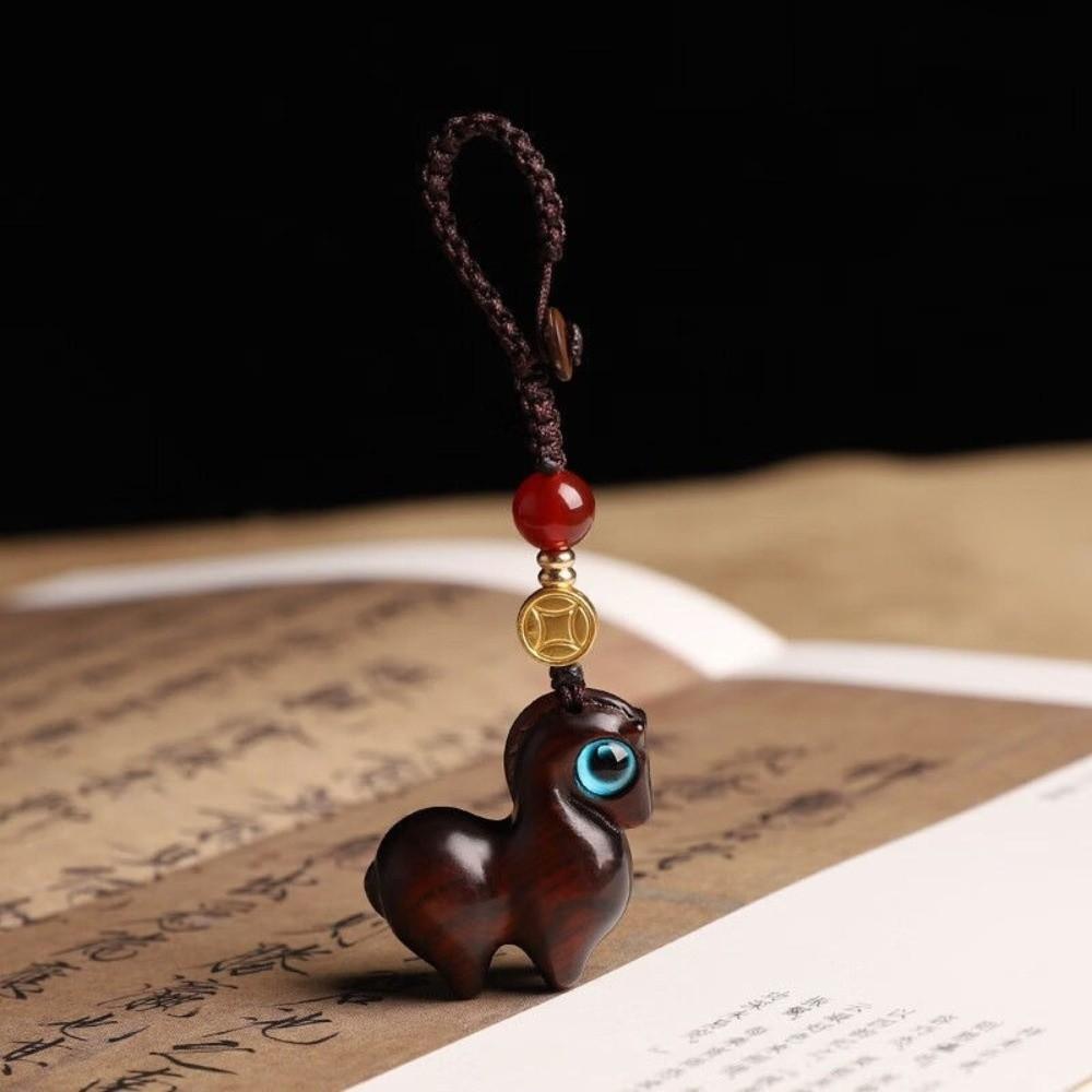 Cartoon Bag Pendant Sandalwood Chinese Style Key Ring Cute Horse Key Chain  Unisex