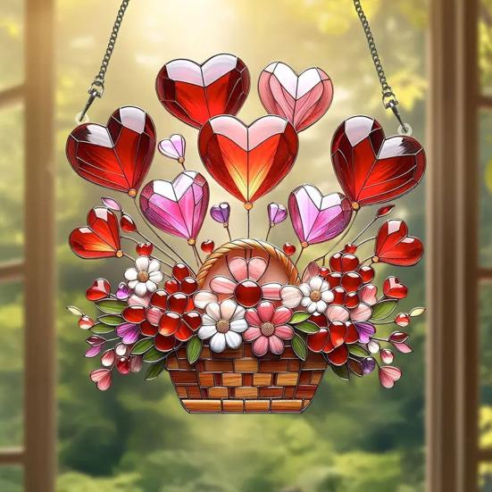 Potted Plants Sun Catcher Acrylic Window Hanging Ornament Floral Pattern Suncatcher for Home Wall Sunlit Spaces Decoration