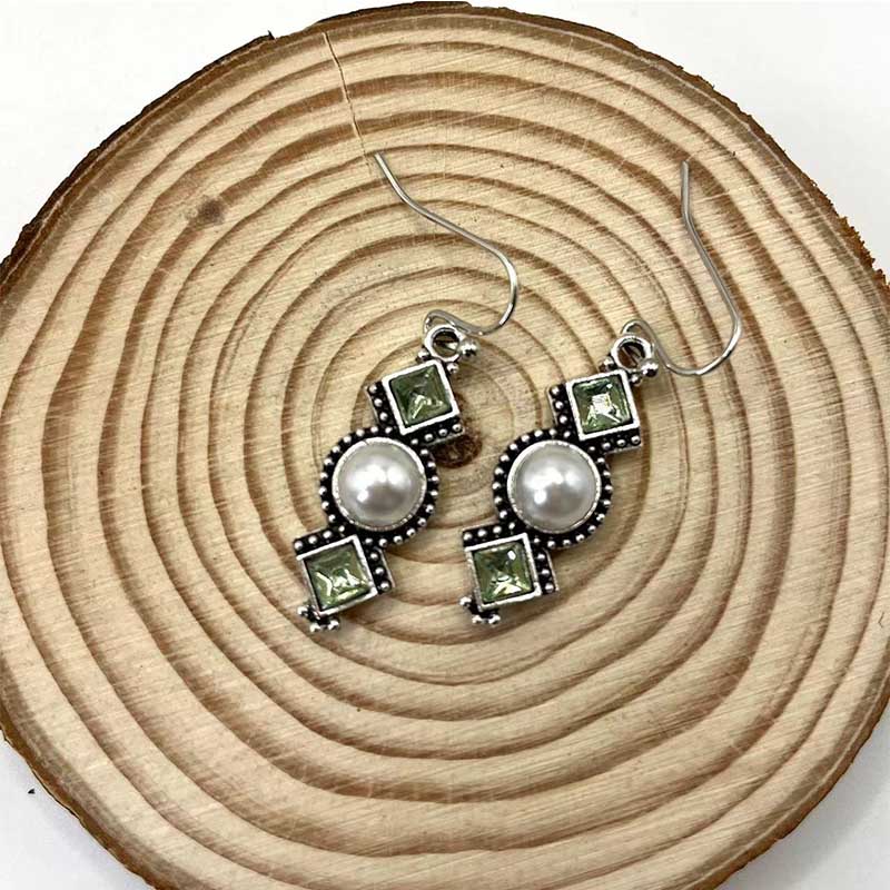 Eardrop Earrings Jewelry Green Dangle Drop Vintage Exquisite Fashion Square Drill Elegant
