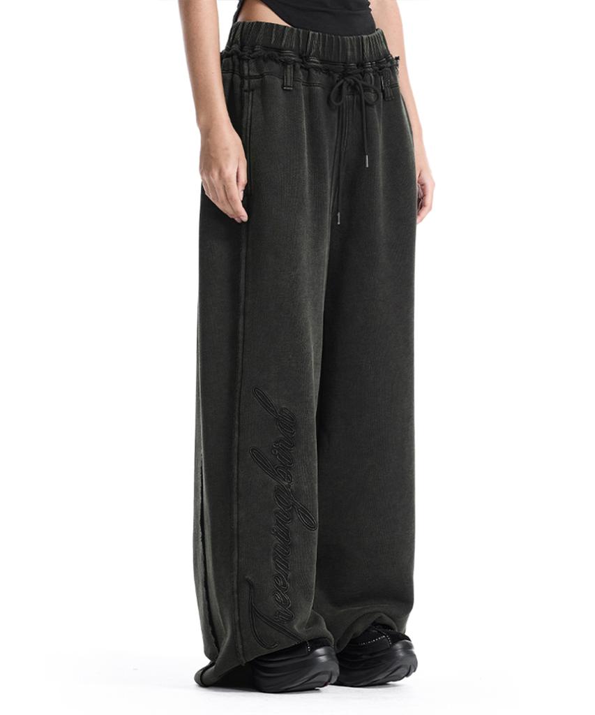 TREEMINGBIRD Lettering Raw-Cut Set-Up Sweat Pants [ Black ]