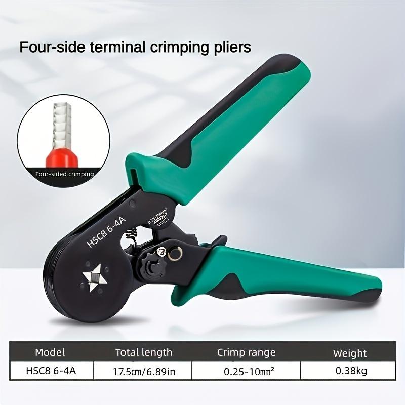 1 шт. Обжимные клещи, Инструмент для обжима трубчатых наконечников, HSC8 6-4A/0,25-10 мм², Саморегулирующиеся трещоточные клещи для обжима проводов, Подходят для ремонта велосипедов