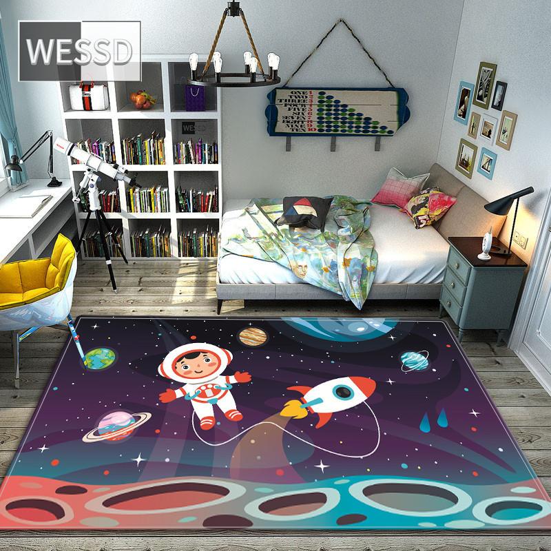 Мультяшный космический ковер для спальни Wasahble Universe Planet коврик для нескользящего милого декора комнаты
