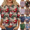 Women's Fashion Casual Round Neck 3/4 Sleeve Loose  Printed T-Shirt Ladies Top