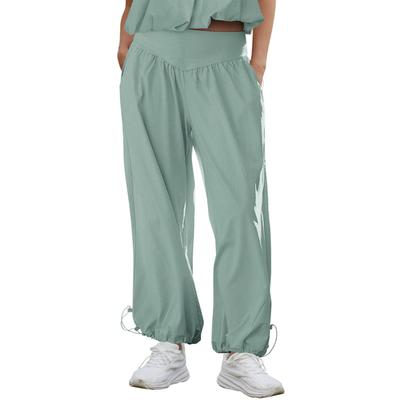 Женские модные однотонные брюки с карманами, с высокой талией, спортивные повседневные брюки