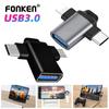 FONKEN 2 In 1 OTG Adapter Micro USB/Type C/iOS Male To USB 3.0 Female Adapter Card Reader Multi-function Converter Mobile Phone Adapter