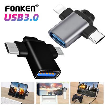 FONKEN Адаптер OTG 2 в 1 Micro USB/Type C/iOS «папа» на USB 3,0 «мама», адаптер для чтения карт, многофункциональный преобразователь, адаптер для мобильного телефона