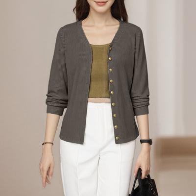 Женская повседневная блузка-кардиган с V-образным вырезом, однотонная, с длинным рукавом