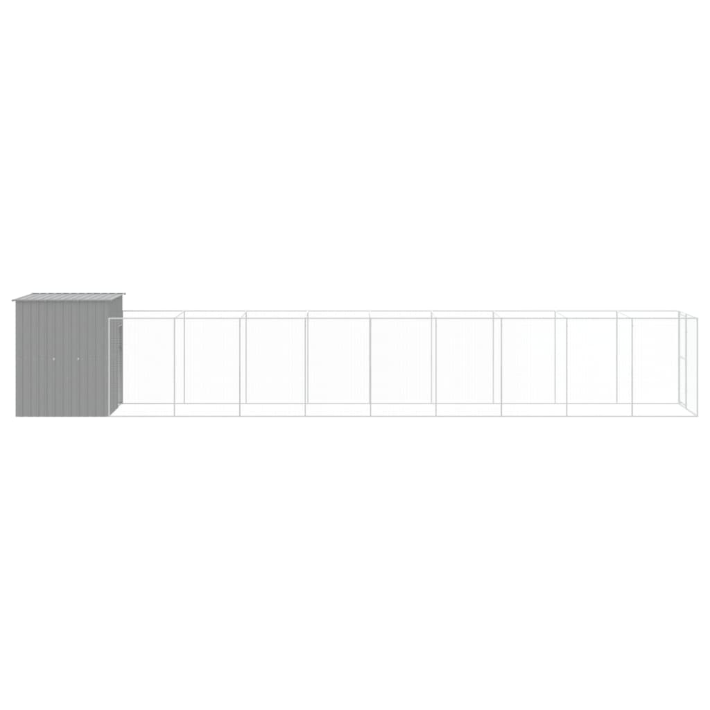 Dog Kennel with Run Light Grey 165 x 1067 x 181 cm Galvanized Steel