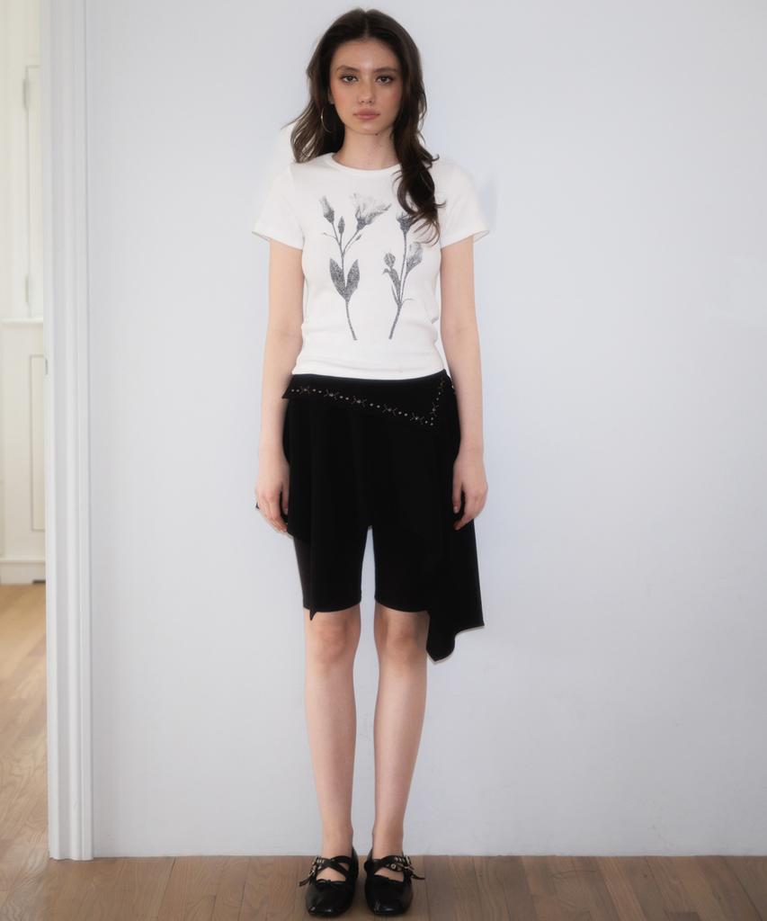 Rose Franz Stud Unbalance Flare Skirt [Black]