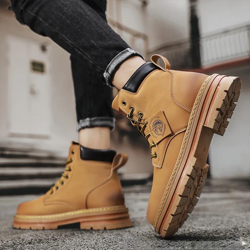 Мужские высокие ботинки мужские кожаные ботинки модные мотоциклетные ботинки мужские зимние ботинки удобные ботинки для пустыни на платформе