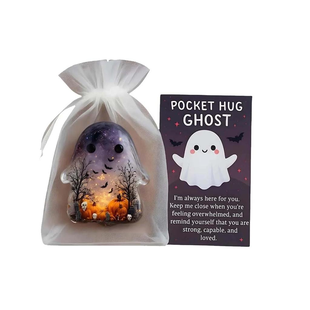 Pocket Hug Ghost, Emotional Support Ghost, Halloween Pocket Hugs,Cute Halloween Ghosts Pockets Hugs with Encouragement Card