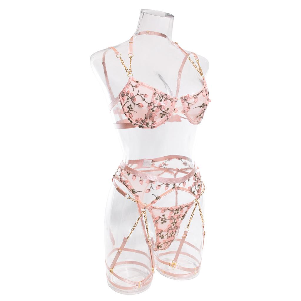 Sexy Lingerie Flower See-through Sexy Three-Piece Suit