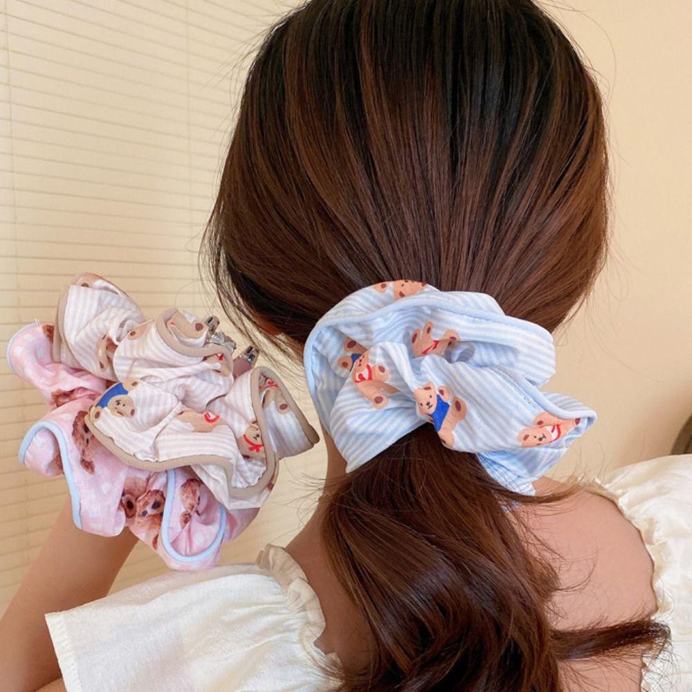 Headwear Printing Hair Rope Korean Style Bear Ponytail Holder French Sweet Scrunchies Headdress