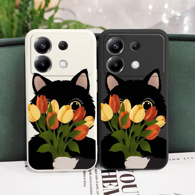 Чехол-кейс для телефона с милым котиком-тюльпаном для Xiaomi Poco F8 F7 X7 X6 F6 M6 M5 M5S F5 X5 F4 X4 M4 F3 M3 X3 Pro 4G 5G GT Силиконовый чехол