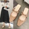 Офисные женские летне-осенние нескользящие тапочки большого размера Baotou, женские весенние однотонные туфли на низком каблуке со стразами