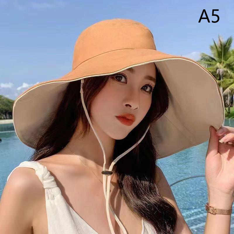1Pc Summer Big Brim Sun Hat For Female Seaside Sun Protection Uv Beach Cap Double Sided Sun Hat Fisherman Hat W Windproof Rope