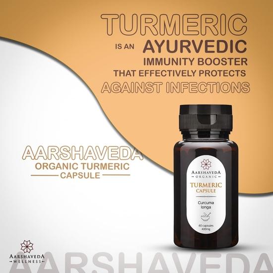 Aarshaveda Organic Turmeric Capsule | Haldi Tablets | Strong Anti-Inflammatory | Supplement for Curcumi | 60 Capsule