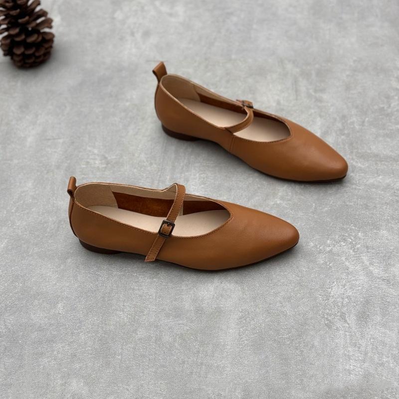 Johnature Женские туфли на плоской подошве из натуральной кожи с острым носком, простые универсальные туфли с ремешком и пряжкой, на мягкой подошве
