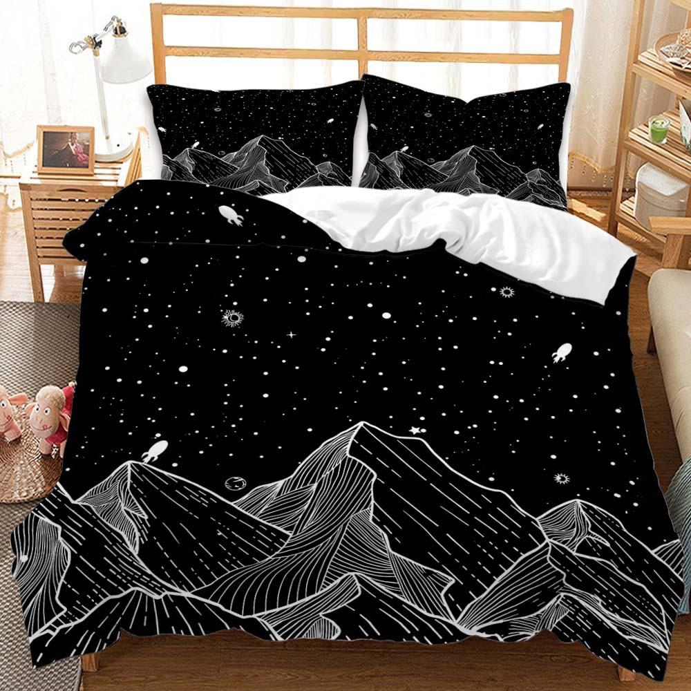 Quilt Cover Three-Piece Sun And Moon Simple Wind Bedding Digital Printing Kit