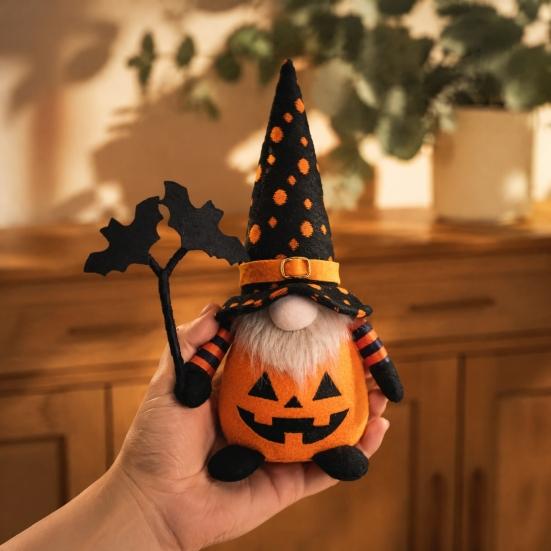 Spooky Tiered Tray Decor Halloween Plush Gnome Decoration, Orange Black Spider Web Bat Swedish Window Display Festive Decorations Tomte Elf Figurine,