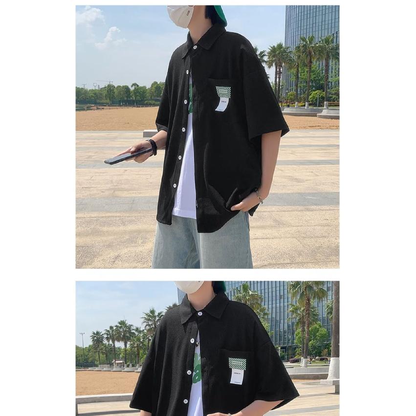 Рубашка с короткими рукавами из вафельной ткани для мужчин, летняя новая корейская версия 2024 года, красивая рубашка с рукавом пять четвертей, красивый повседневный топ Rascal