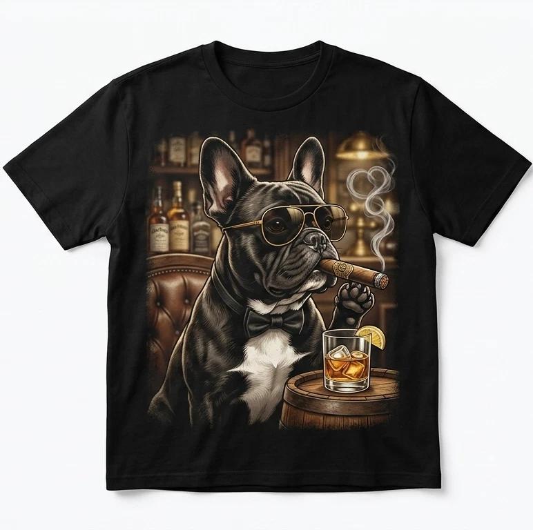 French Bulldog Smoking Cigarette Whisky Lover Funny Dog T Shirt