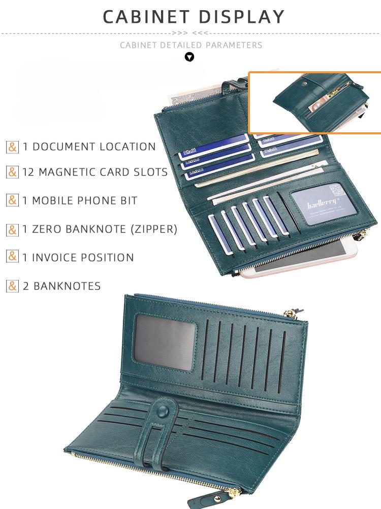 Baellerry Women's Long Wallet Snap Button Purse Multifunctional Billfold Fashion Cell Phone Bag Korean Style Zipper Coin Purse