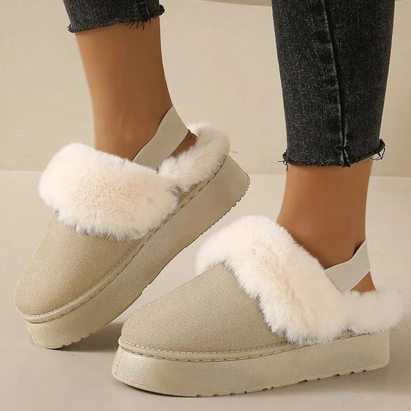 Fashion New Style Women's Woolly Slippers Women Wear New Fur One Plus Velvet Snow Boots Bao Head Winter Thick Sole Half Mop Cotton Shoes