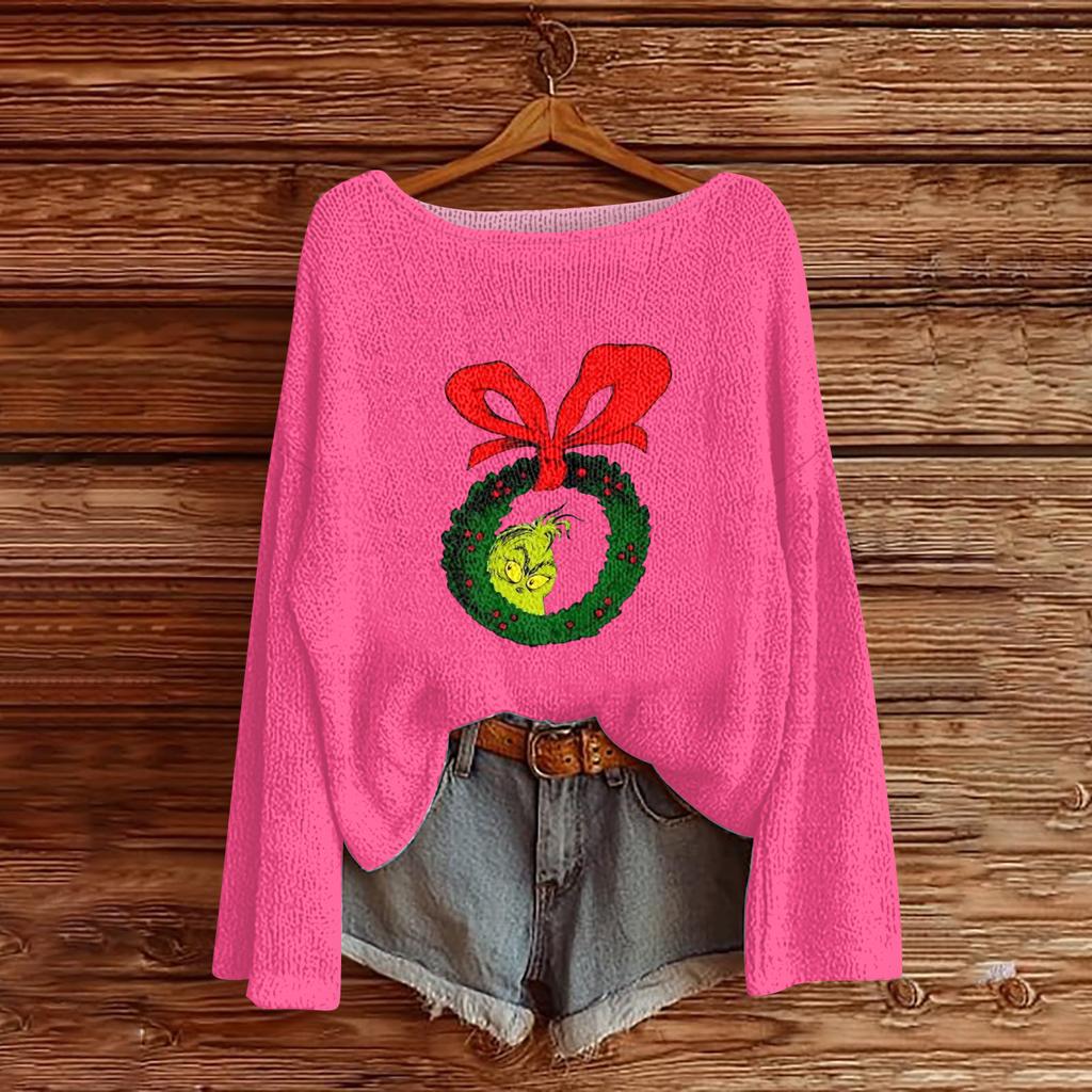 Women's Fashion Round Neck Long Sleeve Pullover Faux Sweater Knitted Pullover Top