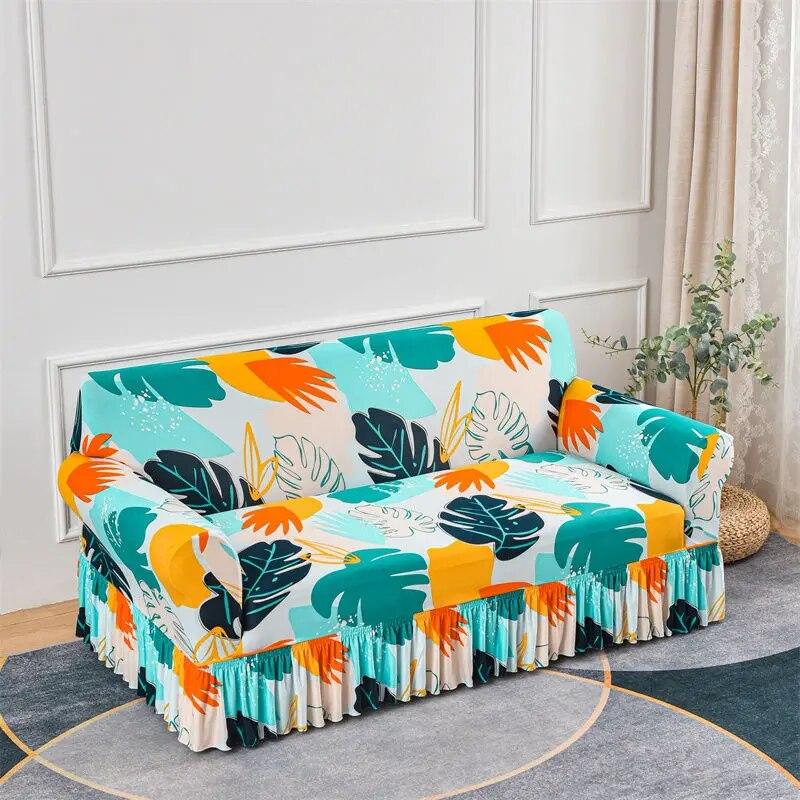 Flower Style Elastic Sofa Cover Double Sofa Large Skirt Full Cover Four Seasons Universal Set Full Set Sofa Cover Cloth Cushion