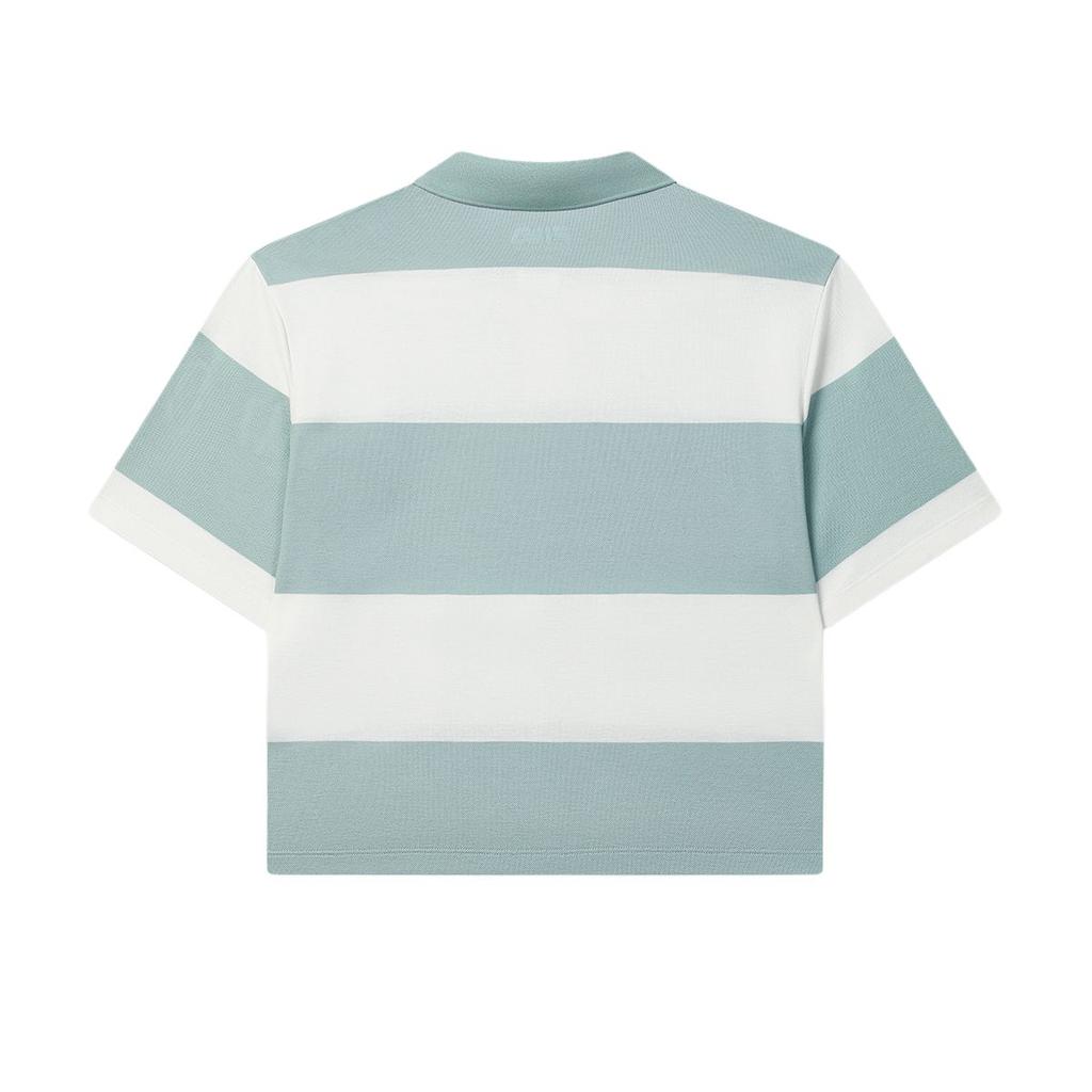 Fila X MAISON KITSUNE Оригинальная Модная Универсальная Свободная Полосатая Футболка-поло с коротким рукавом Женские Футболки-поло Фруктово-серо-зеленый F11W529103F-GN