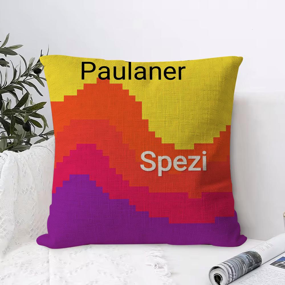 P-Paulaner Spezi Чехол на подушку с логотипом Дышащий льняной чехол на подушку Безопасный для кожи Домашний декор Наволочка на молнии