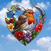 1Pc Large Heart Shape Robin Bird Suncatcher 8x8" Stained Glass Effect Hanging Window