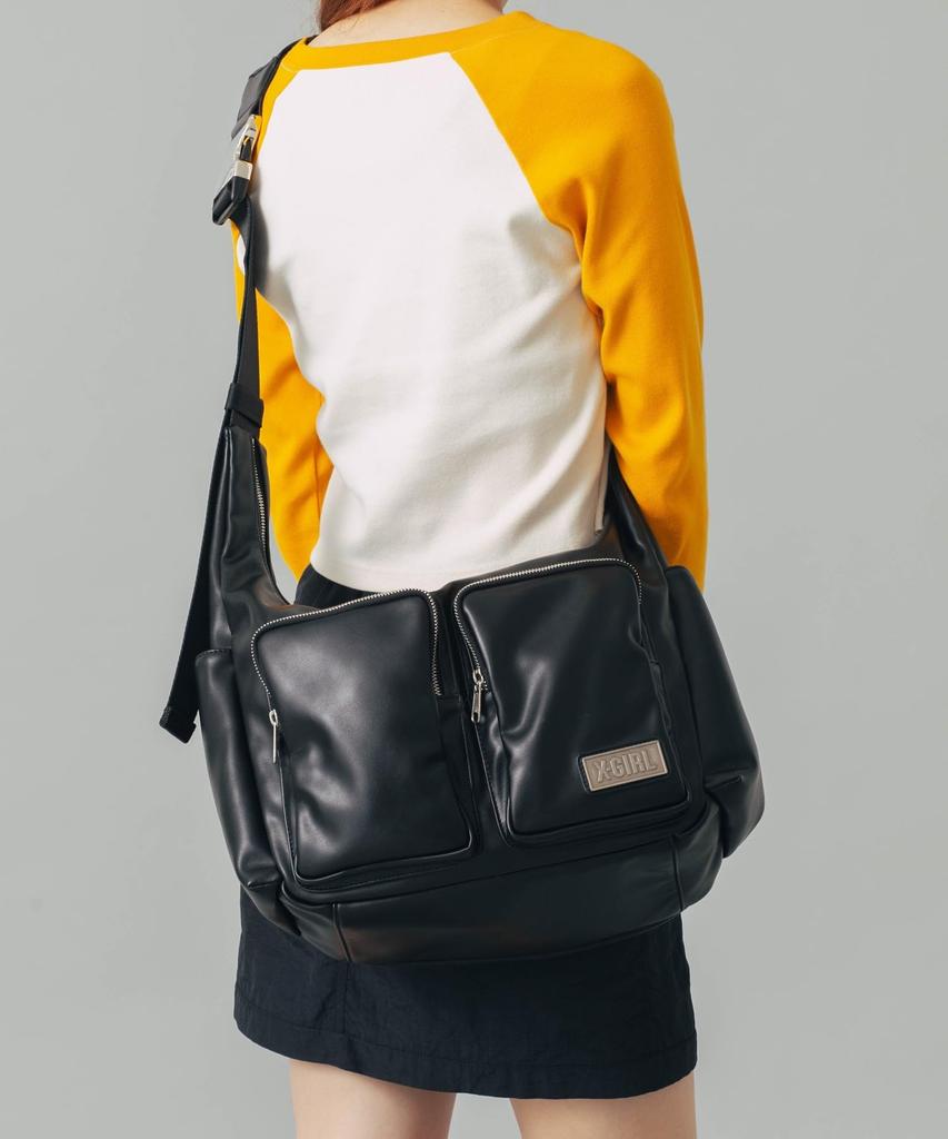 Shoulder Bag FAUX LEATHER MESSENGER BAG BLACK [X Girl] Women's