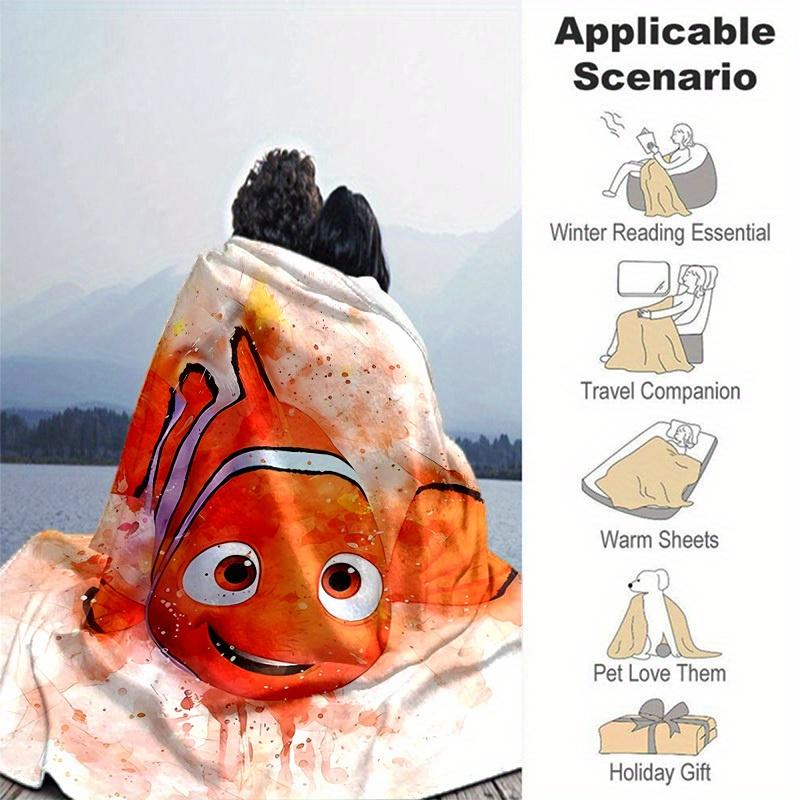 1pc, Finding Nemo Inspired Watercolor Art Blanket - Seasonal Decorative Throw for Home, Soft Flannel Throw Blanket - Versatile & Cozy for Be